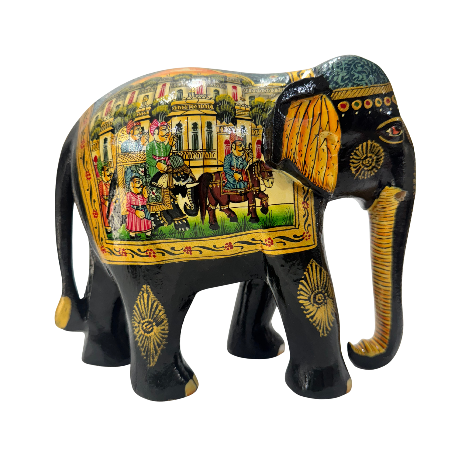 Hand-Painted Wooden Elephant | Mughal Miniature Art Kadam Wood Sculpture | Colorful Traditional Indian Painting Royal Elephant Showpiece Decor