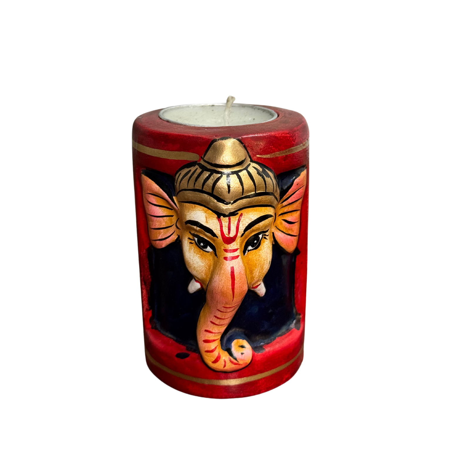 Hand-Painted Ganesh Ji Candle Holder | Decorative Papier-Mache Ganesha Tea Light Case | Traditional Indian Art Diwali Festival Decor Reusable Spiritual Gift