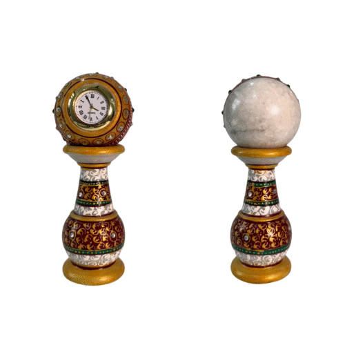 Handcrafted Marble Desktop Clock | Traditional Indian Meenakari Art Table Clock with Decorative Stand for Home, Office | Premium Marble Table Clock| Handcrafted Traditional Indian Art Desktop Clock for Home Decor