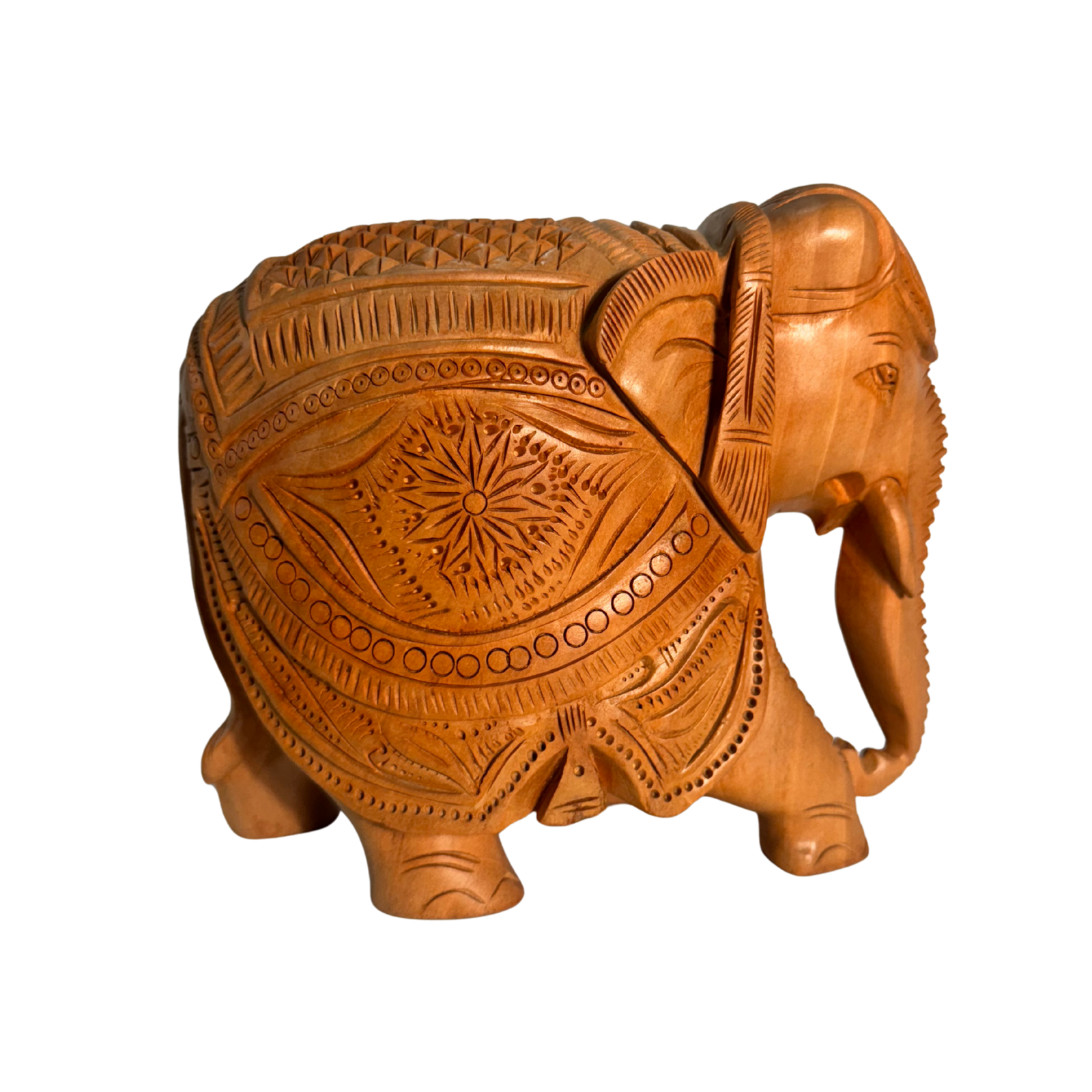 Hand-Carved Wooden Elephant Statue | Lucky Kadam Wood Figurine | Good Fortune Home Office Decor Traditional Indian Handicraft | Elephant for home decor
