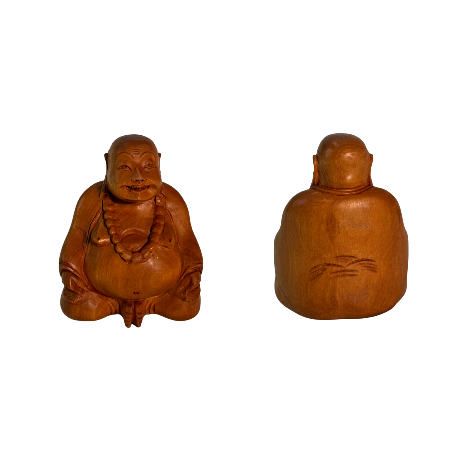 Hand-Carved Wooden Laughing Buddha Statue | Happy Buddha Good Luck Prosperity | Stress Relief Meditation Decor Home Office Gift