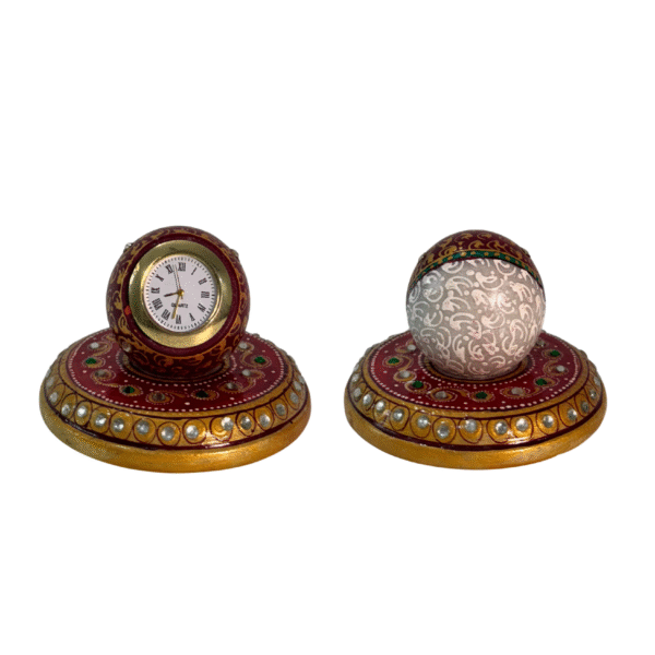 Handcrafted Marble Desktop Clock | Traditional Indian Meenakari Art Table Clock with Decorative Stand for Home, Office | Premium Marble Table Clock| Handcrafted Traditional Indian Art Desktop Clock for Home Decor