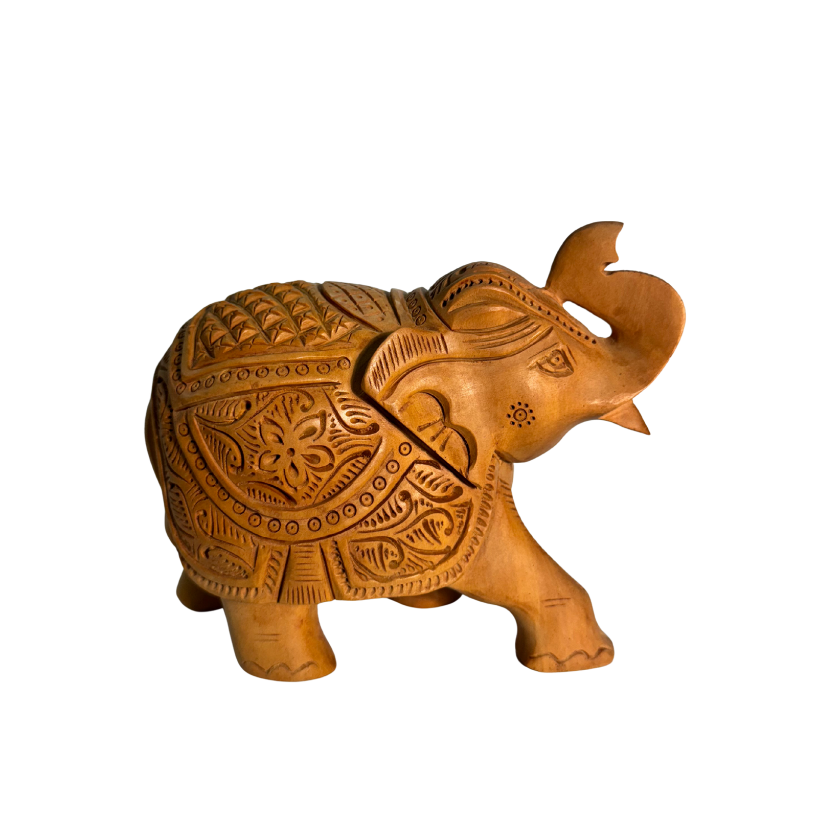 Hand-Carved Wooden Elephant Statue | Lucky Kadam Wood Figurine | Good Fortune Home Office Decor Traditional Indian Handicraft | Elephant for home decor