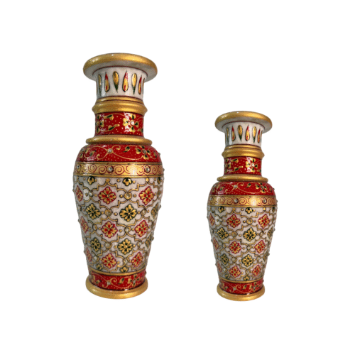 Hand Painted Marble Vase | Decorative Stone Vase | Indian Art Flower Vase | Hand Carved Marble Vase | Traditional Painted Vase | Home Decor Vase | Unique Vases Handmade
