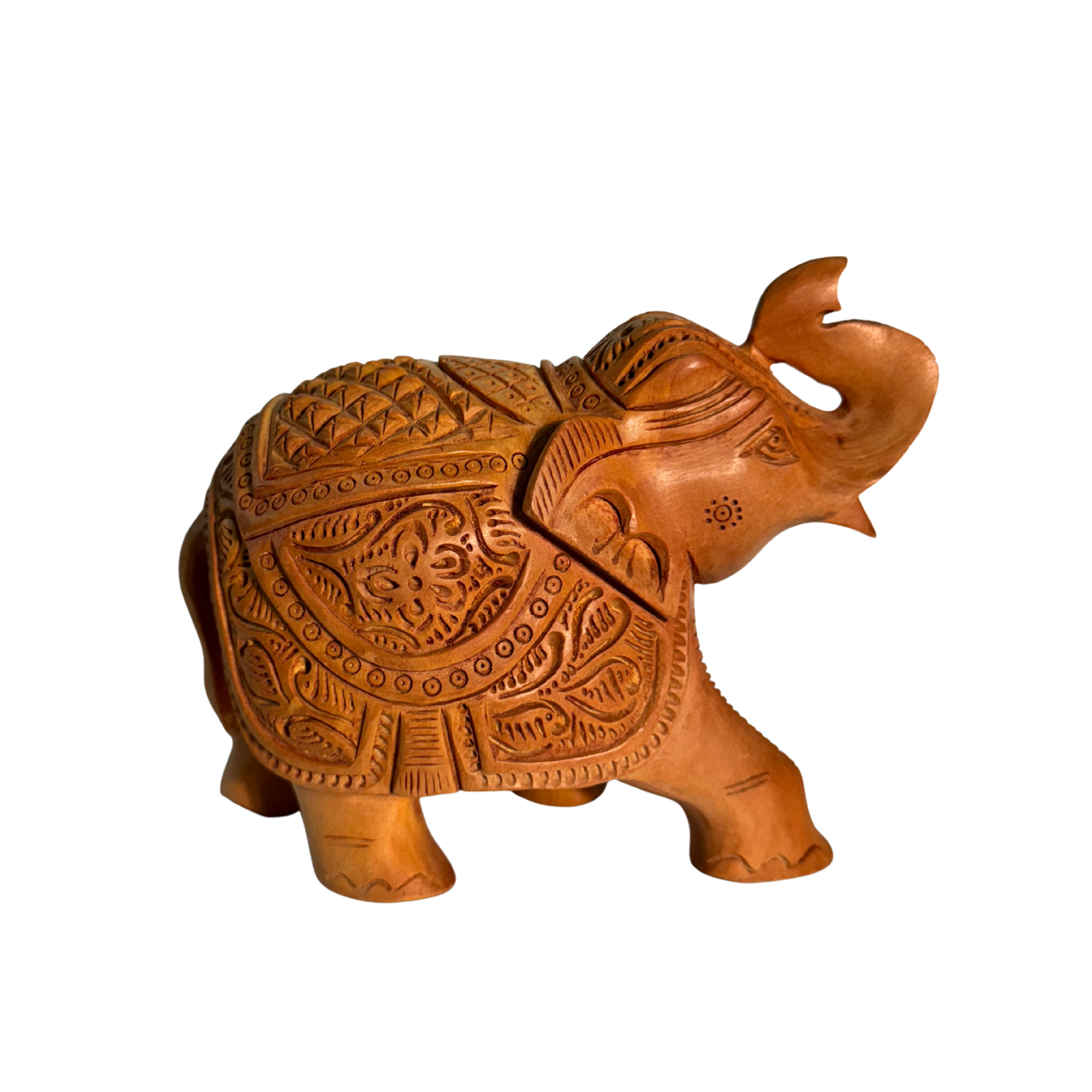 Hand-Carved Wooden Elephant Statue | Lucky Kadam Wood Figurine | Good Fortune Home Office Decor Traditional Indian Handicraft | Elephant for home decor