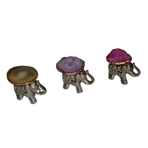 Metal Elephant with Natural Agate Stone | Healing Crystal Elephant | Small Elephant Figurine Gemstone | Spiritual Elephant Decor | Good Luck Elephant | Crystal Healing Gifts | Agate Elephant Statue