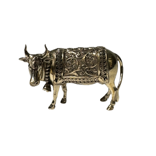 Hand-Crafted Sacred Brass Cow Statue | Traditional Hindu Kamdhenu Figurine | Religious Symbol Prosperity Motherhood | Authentic Puja Room Spiritual Temple Decor