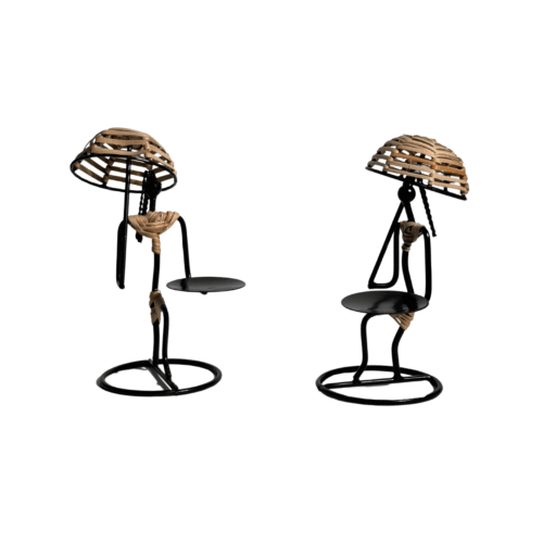 Unique Metal Human Figure Candle Holders Set | People Sculpture Candlesticks Rope Details | Artistic Conversation Starter Modern Home Decor Art