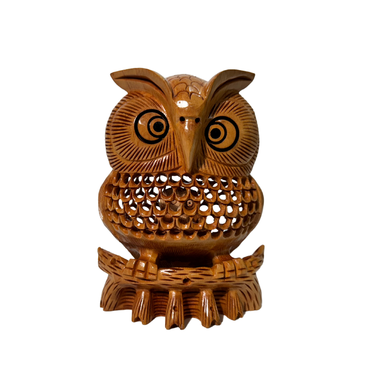 Hand-Carved Nested Wooden Owl Set | Mother Baby Owl Inside Single Block | Traditional Jali Carving Wisdom Symbol Collector's Masterpiece