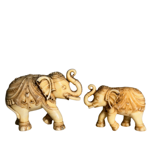 Ornate Pattern Marble Elephant | Decorative Elephant Sculpture | Geometric Pattern Elephant | Textured Marble Elephant | Designer Elephant Decor