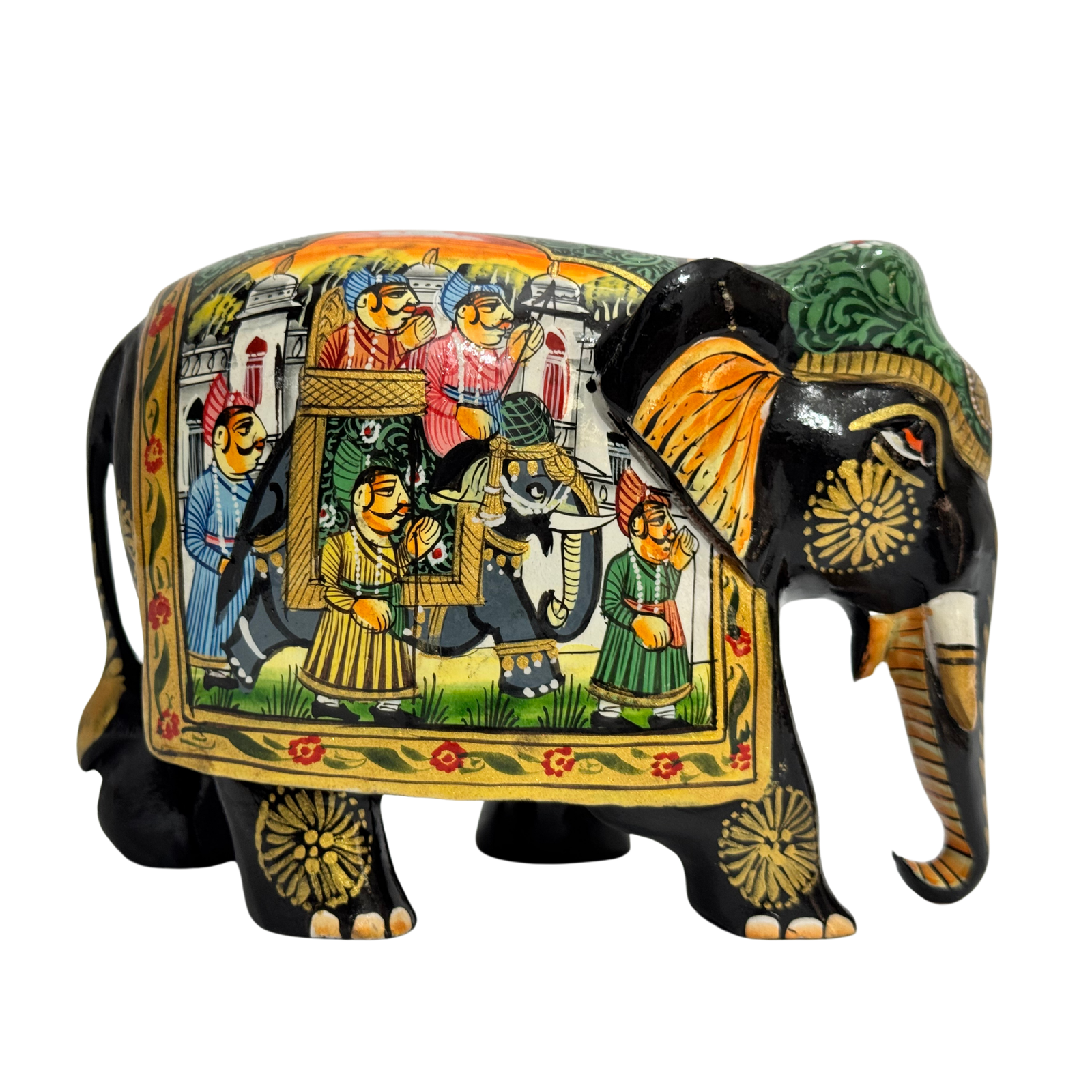 Hand-Painted Wooden Elephant | Mughal Miniature Art Kadam Wood Sculpture | Colorful Traditional Indian Painting Royal Elephant Showpiece Decor