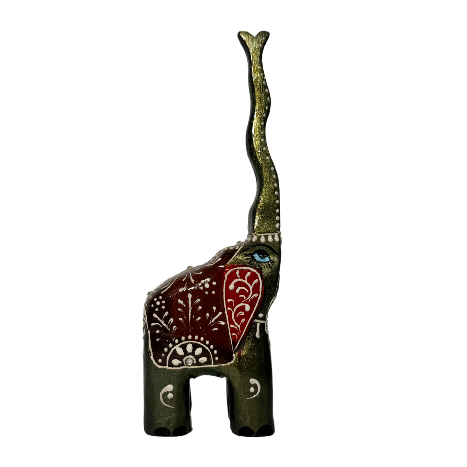 Hand-Carved Embossed Hand-Painted Wooden Elephant | Traditional Indian Art Triple Artistry | Raised Relief Patterns Colorful Rajasthani Design Masterpiece