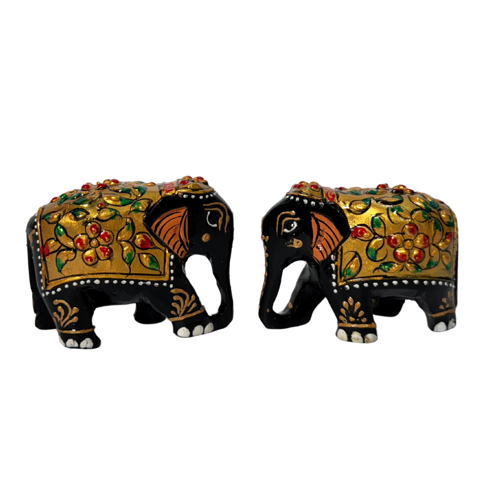 Hand-Carved Embossed Hand-Painted Wooden Elephant | Traditional Indian Art Triple Artistry | Raised Relief Patterns Colorful Rajasthani Design Masterpiece