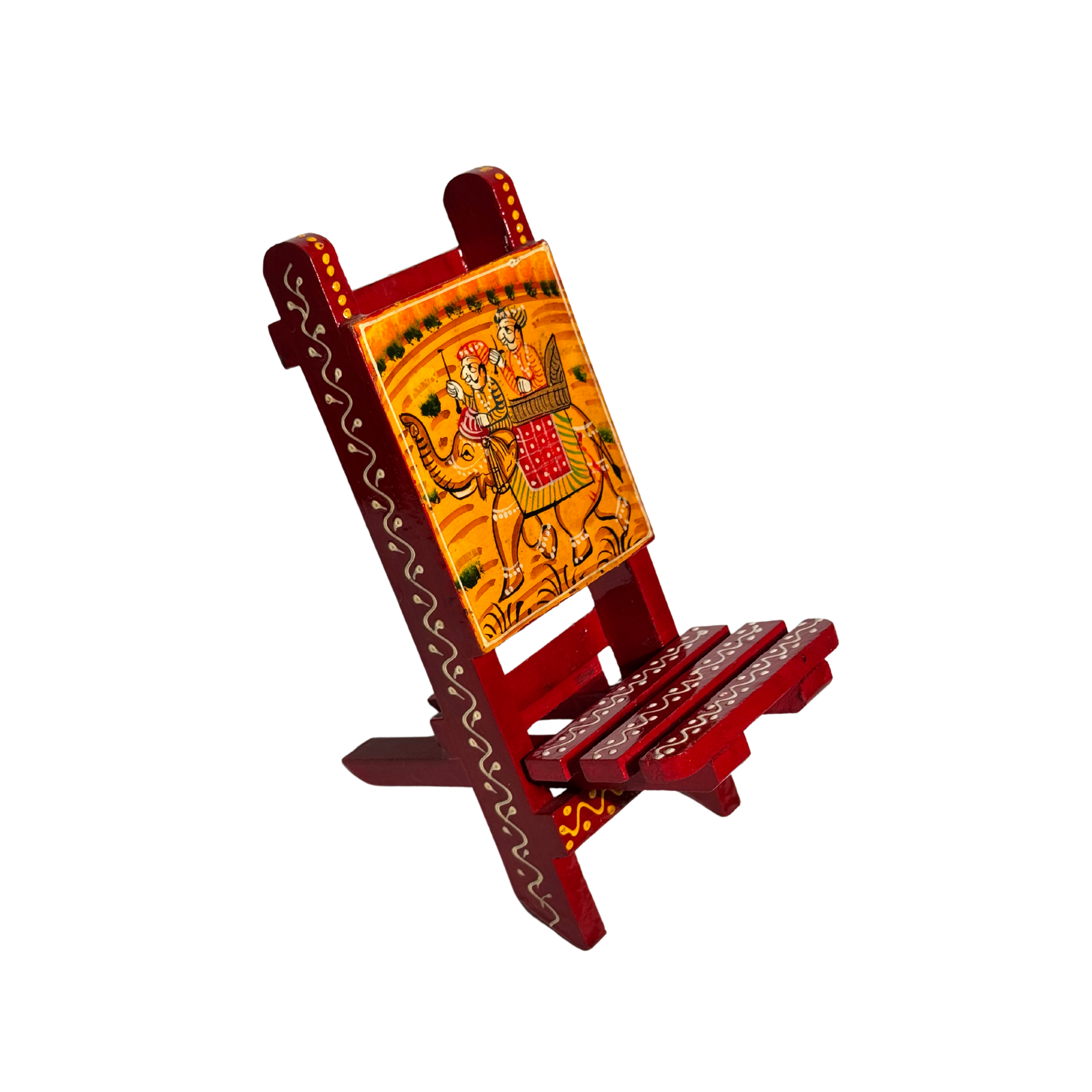 Hand-Painted Wooden Phone Holder Stand | Traditional Indian Miniature Art Mobile Holder | Rajasthani Folk Art Desk Accessory Functional Cultural Gift