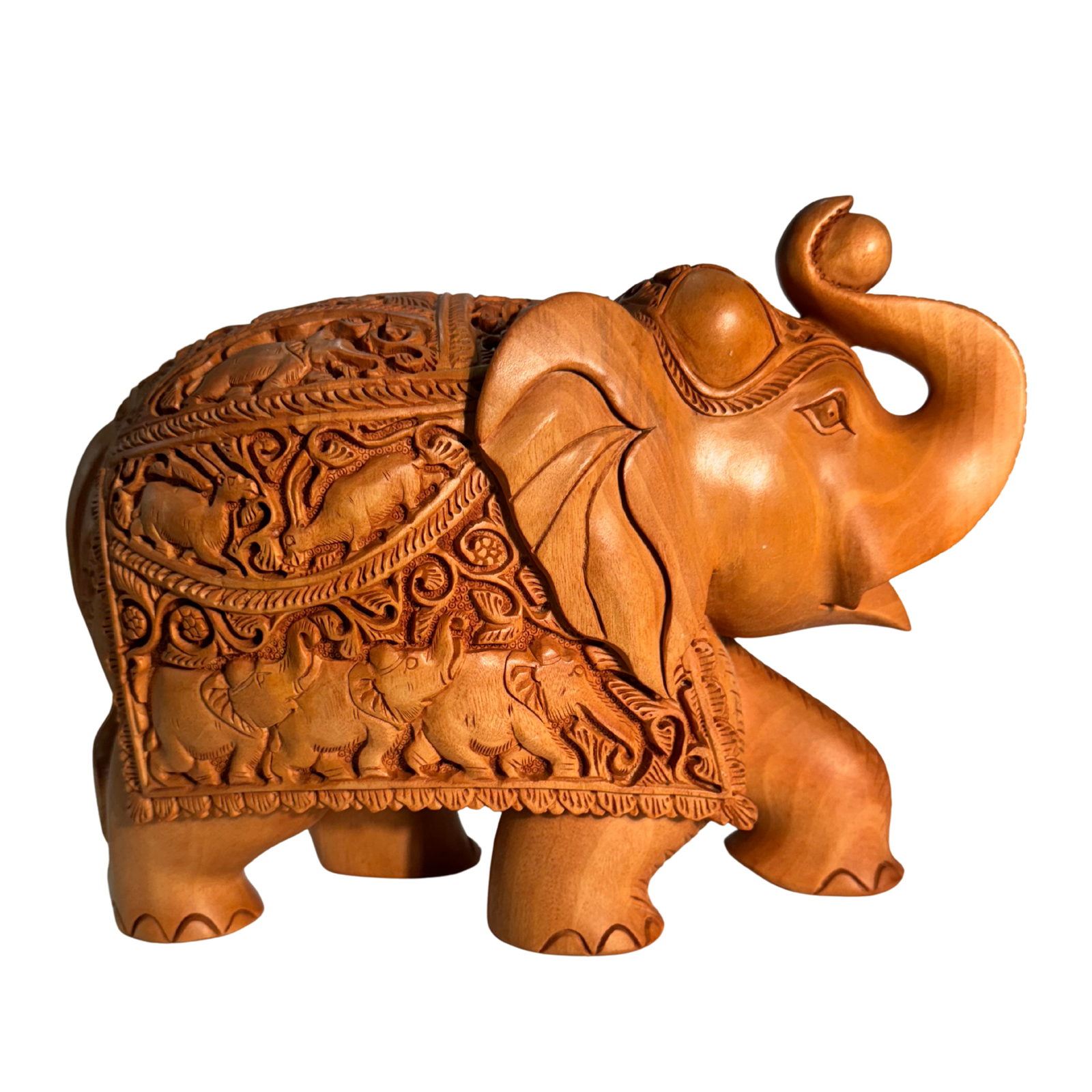 Hand-Carved Wooden Elephant Statue | Lucky Kadam Wood Figurine | Good Fortune Home Office Decor Traditional Indian Handicraft | Elephant for home decor