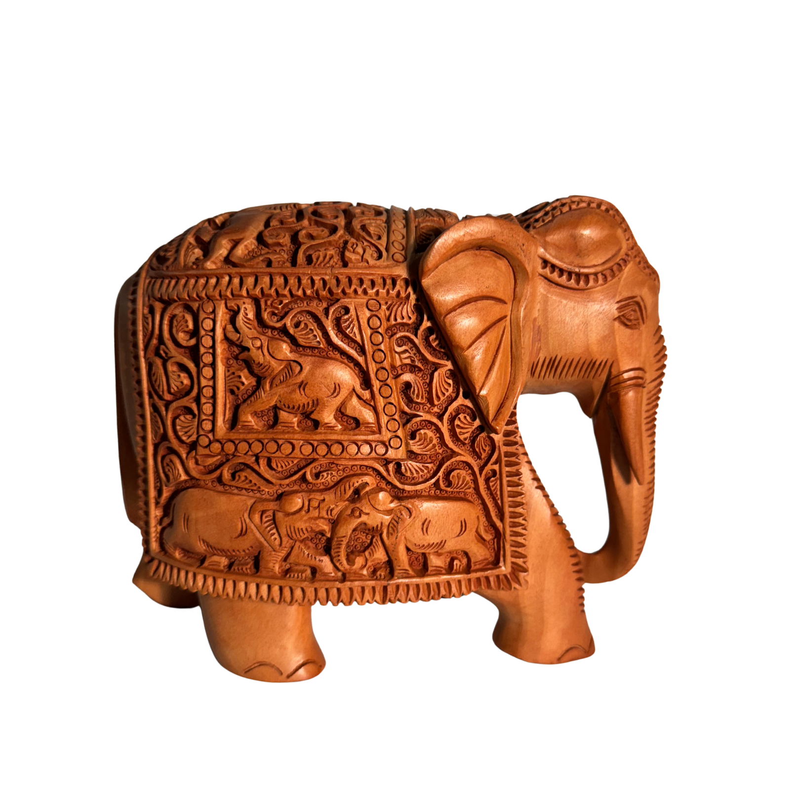 Hand-Carved Wooden Elephant Statue | Lucky Kadam Wood Figurine | Good Fortune Home Office Decor Traditional Indian Handicraft | Elephant for home decor