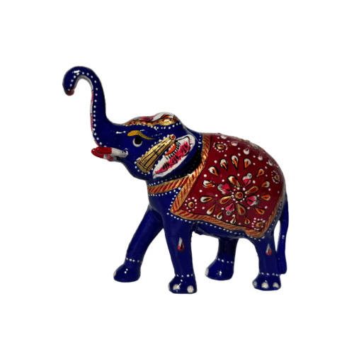 Hand-Painted Metal Elephant Figurine | Vibrant Rajasthani Art Indian Showpiece | Traditional Miniature Painting Iron Elephant Statue | Weather-Resistant Home Office Garden Decor Gift