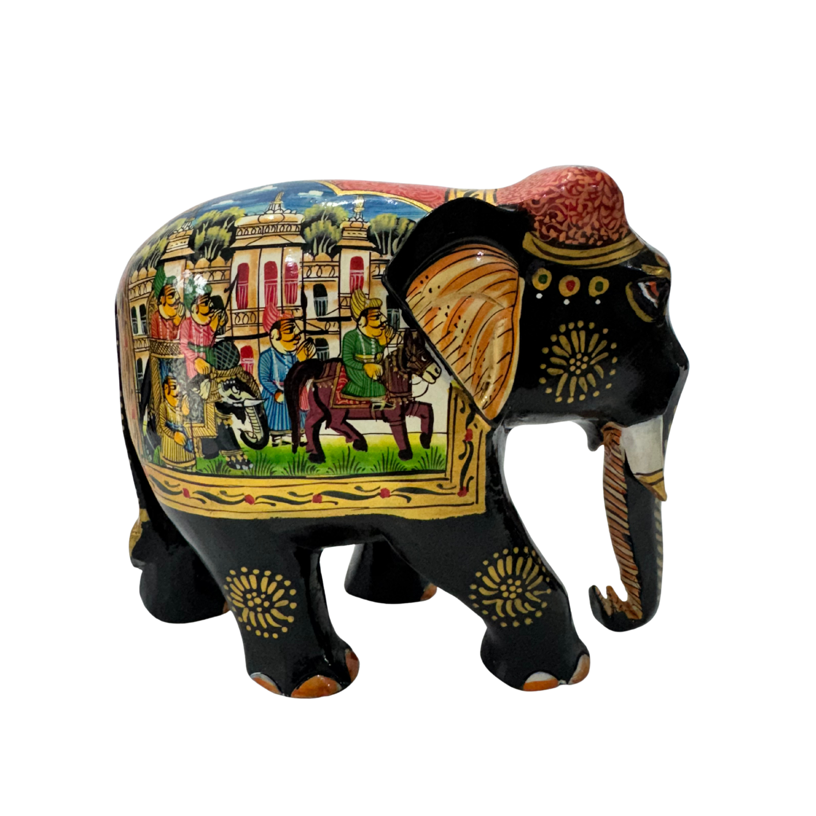Hand-Painted Wooden Elephant | Mughal Miniature Art Kadam Wood Sculpture | Colorful Traditional Indian Painting Royal Elephant Showpiece Decor