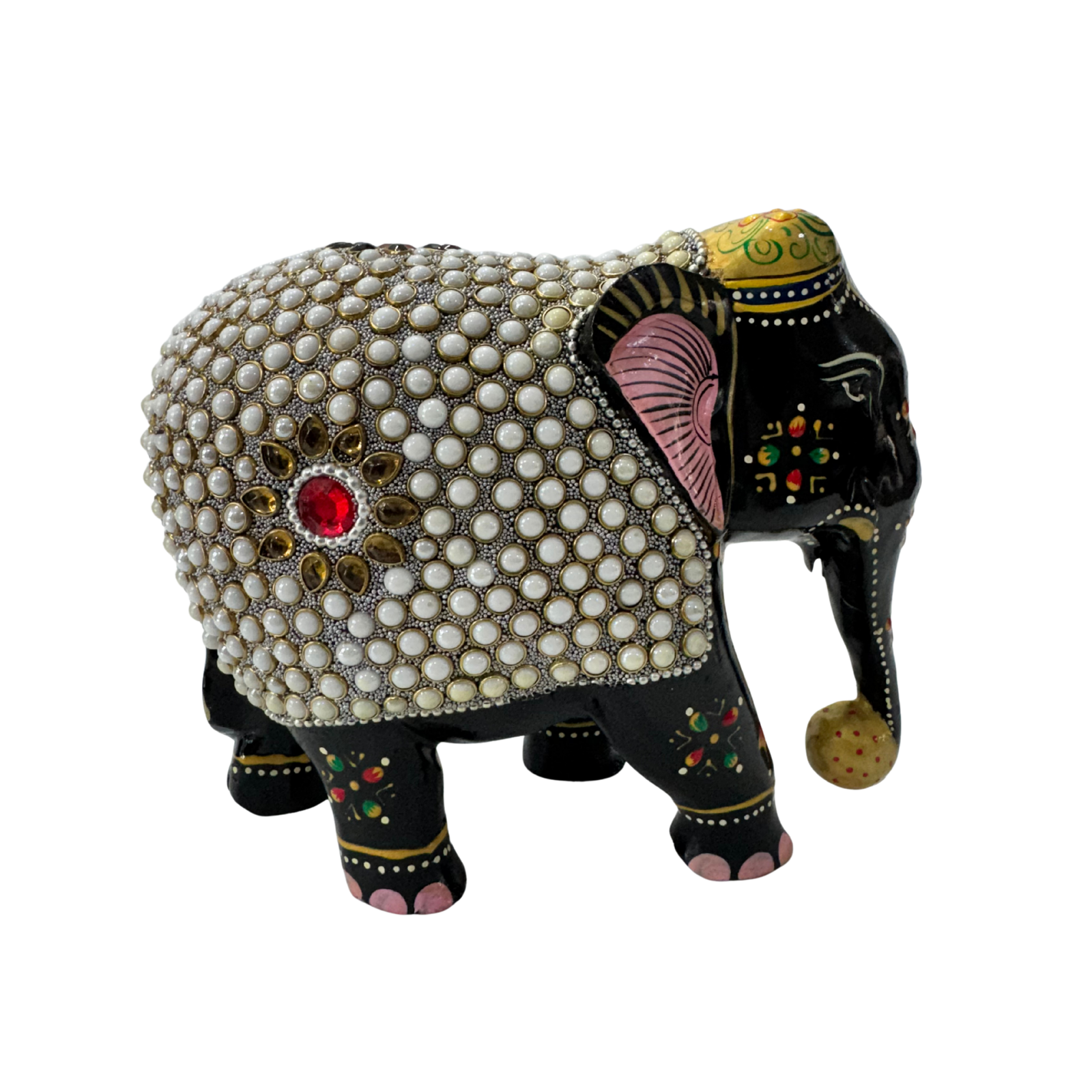 Hand-Carved Wooden Elephant Pearl Finish | Lustrous Pearlescent Coating Iridescent Sculpture | Elegant Sophisticated Home Office Decor Gift