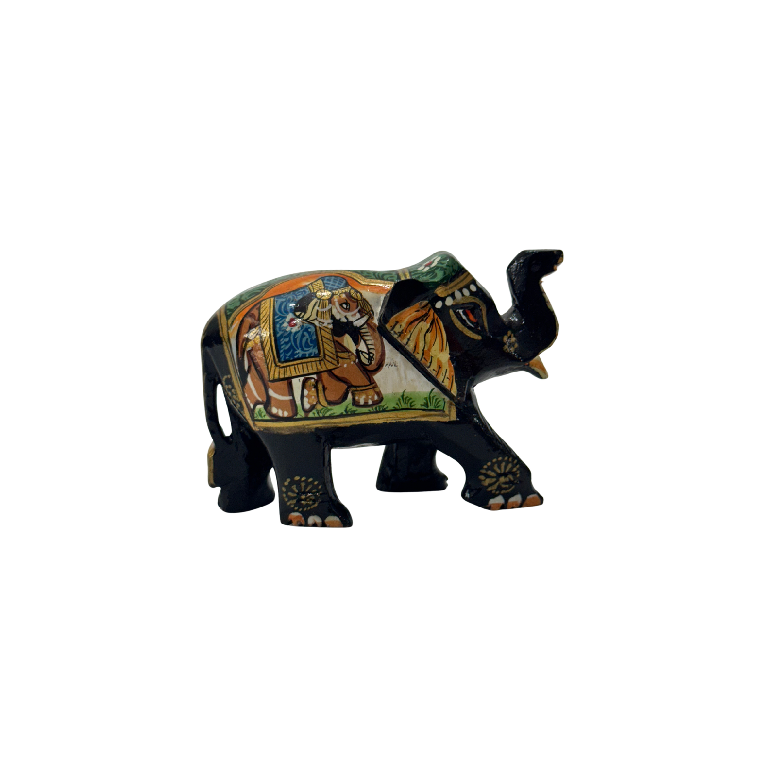 Hand-Painted Wooden Elephant | Mughal Miniature Art Kadam Wood Sculpture | Colorful Traditional Indian Painting Royal Elephant Showpiece Decor