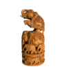 Hand-Carved Two Elephants Stacked Wooden Sculpture | Single Block Carving Family Unity Symbol | Generational Support Strength Showpiece Deco