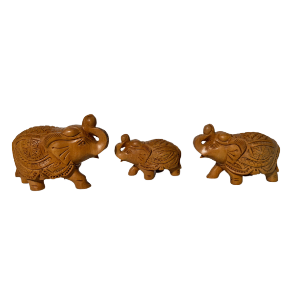 Hand-Carved Wooden Elephant Family Set | Parent Elephants with Baby Calves | Symbol Family Unity Love Protection | Traditional Indian Art Home Decor