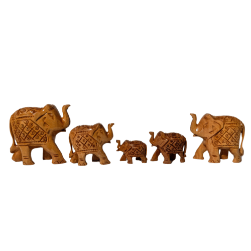 Hand-Carved Wooden Elephant Family Set | Parent Elephants with Baby Calves | Symbol Family Unity Love Protection | Traditional Indian Art Home Decor