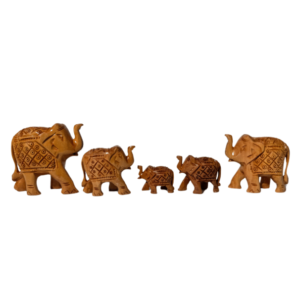 Hand-Carved Wooden Elephant Family Set | Parent Elephants with Baby Calves | Symbol Family Unity Love Protection | Traditional Indian Art Home Decor