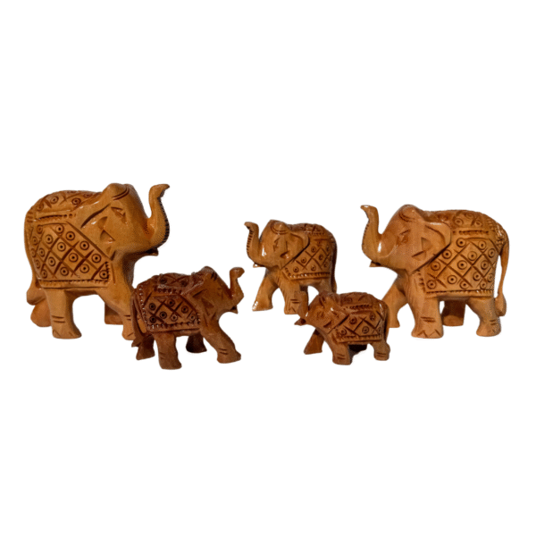 Hand-Carved Wooden Elephant Family Set | Parent Elephants with Baby Calves | Symbol Family Unity Love Protection | Traditional Indian Art Home Decor