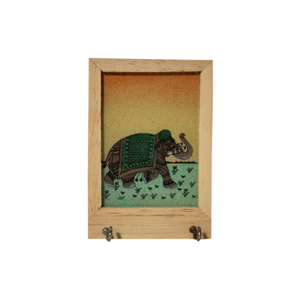 Hand-Painted Wooden Key Holder Wall Mount | Traditional Indian Art Elephant Procession | Organized Entry Decor with Multiple Hooks Cultural Gift