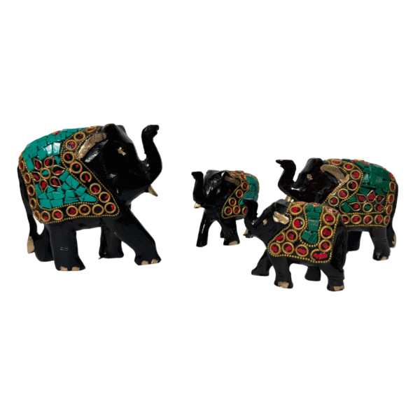 Hand-Carved Embossed Wooden Elephant Stone Chips Inlay | Natural stone Mosaic Art Traditional Technique | Collector's Investment Piece