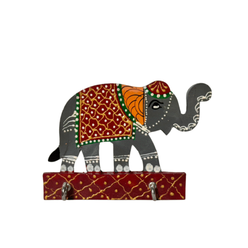 Hand-Painted Wooden Key Holder Wall Mount | Traditional Indian Art Elephant Procession | Organized Entry Decor with Multiple Hooks Cultural Gift